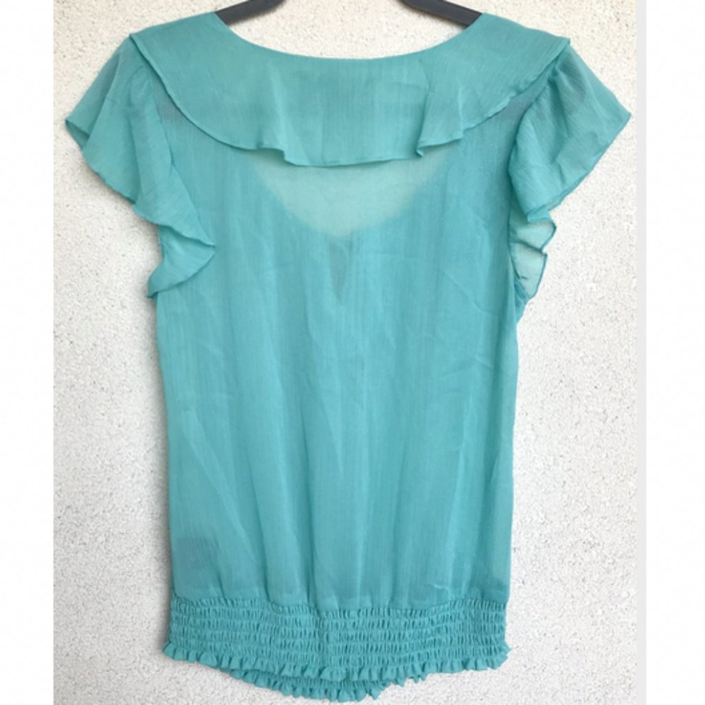 ๐5/$25๐ Vanity Teal Short Sleeve Ruffle Top - Picture 3 of 11
